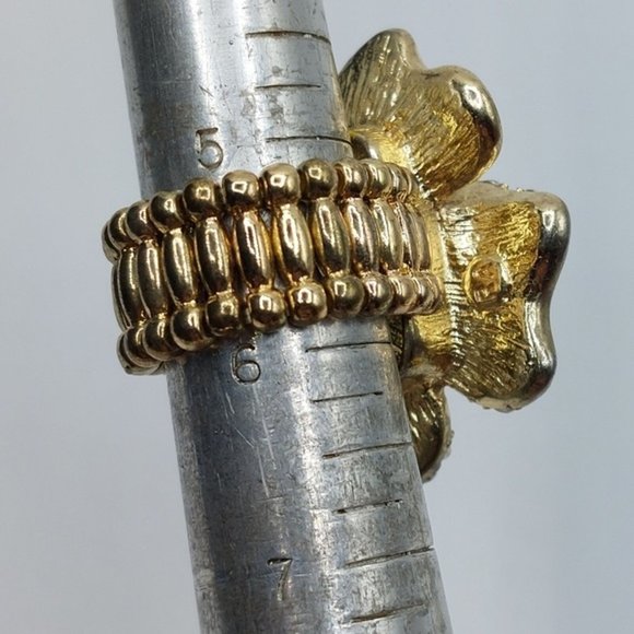 Rhinestone Embellished Enameled 3D  Flower Statement Chunky Stretch Ring - Picture 4 of 6